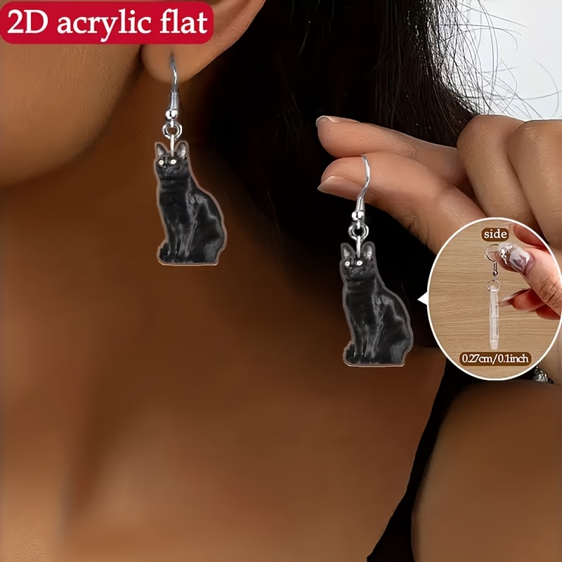 Cute Cartoon Black Kitten Earrings, Summer Gift